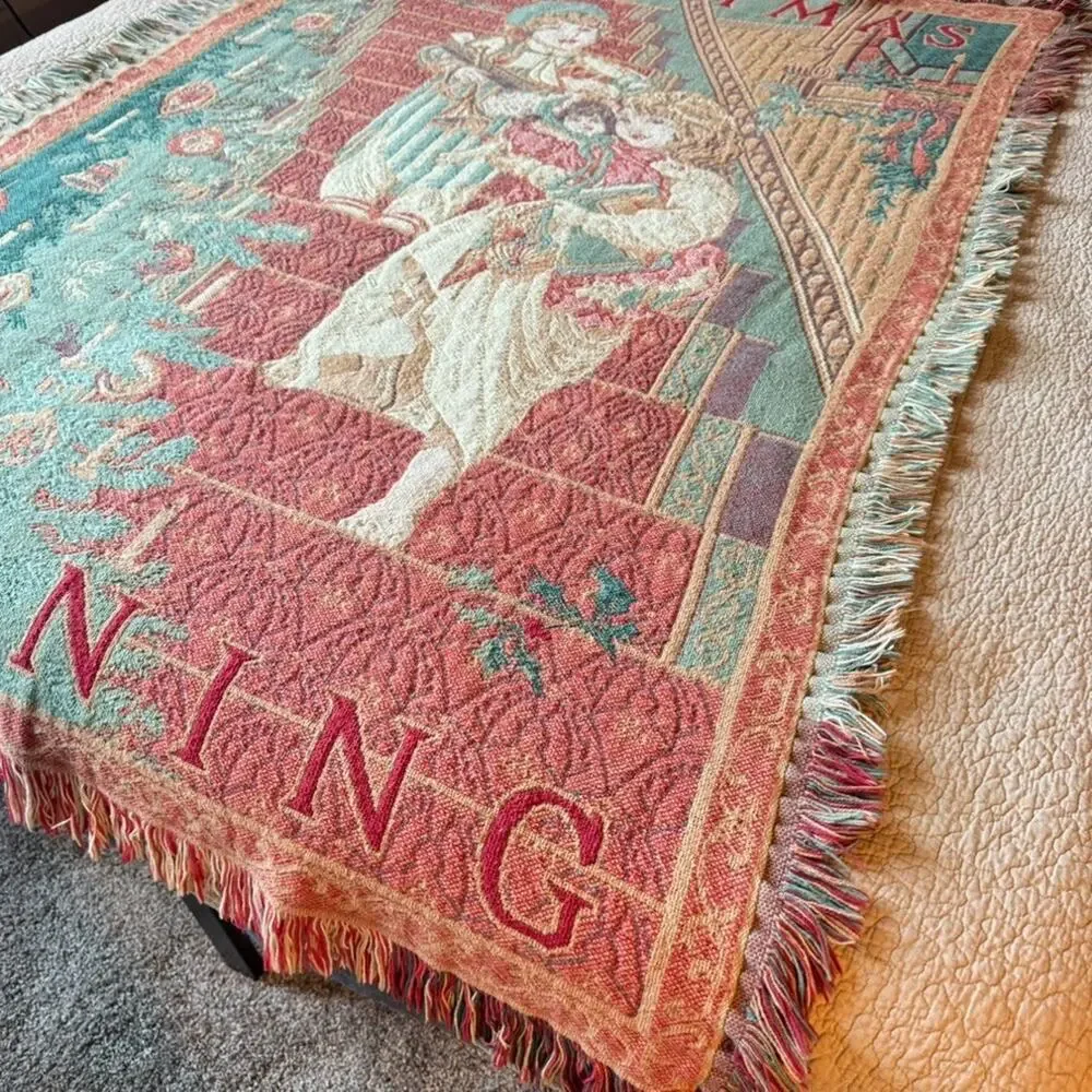 Vintage Tapestry Woven Throw Blanket Fringe 44x68